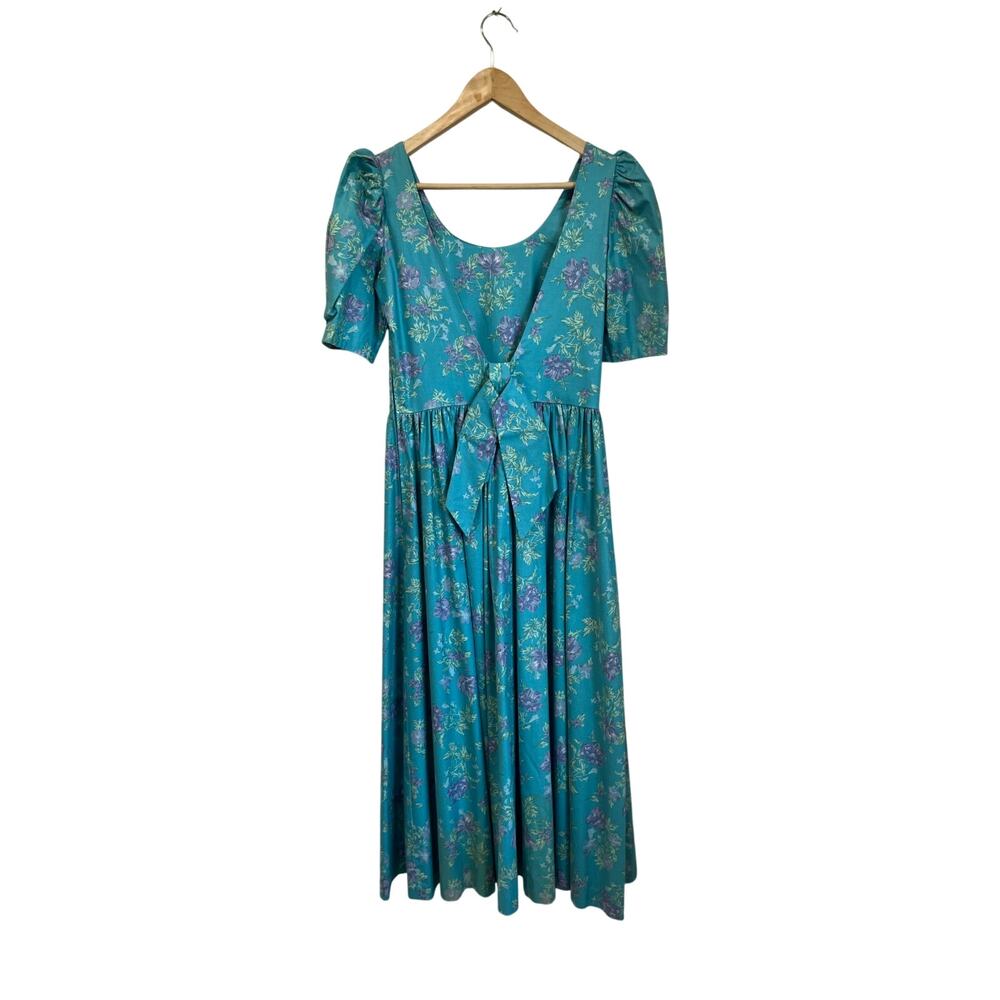 Laura Ashley Vintage 80s Cottagecore Puff Sleeve Prairie Midi Dress Size 10 - Picture 2 of 13